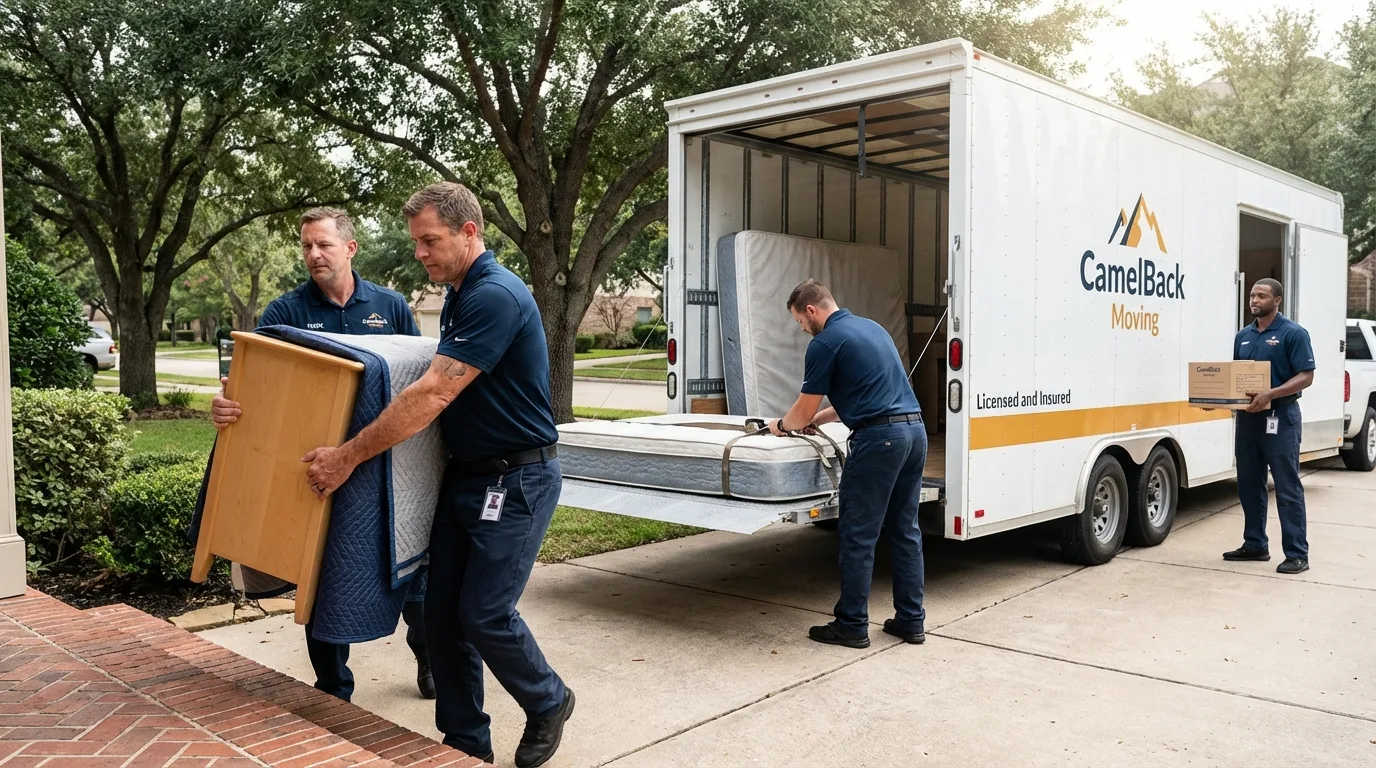 Crew loading residential truck for cross-state move from Sayville, NY