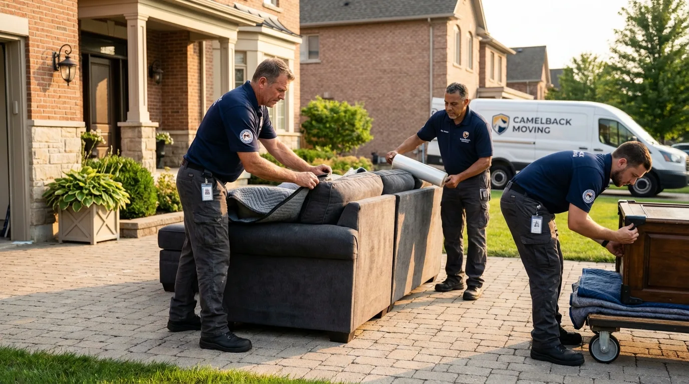 Large estate moving crew wrapping furniture in Sayville, NY