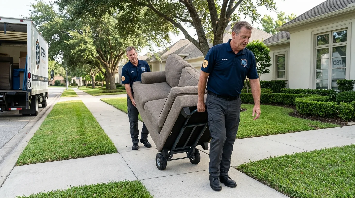 Local residential moving crew loading furniture in Sayville, NY