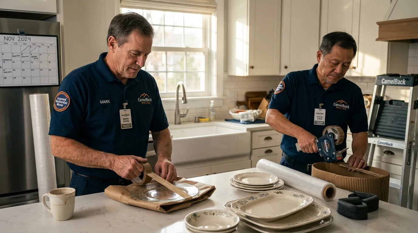 Professional crew packing kitchen dishware in Sayville, NY